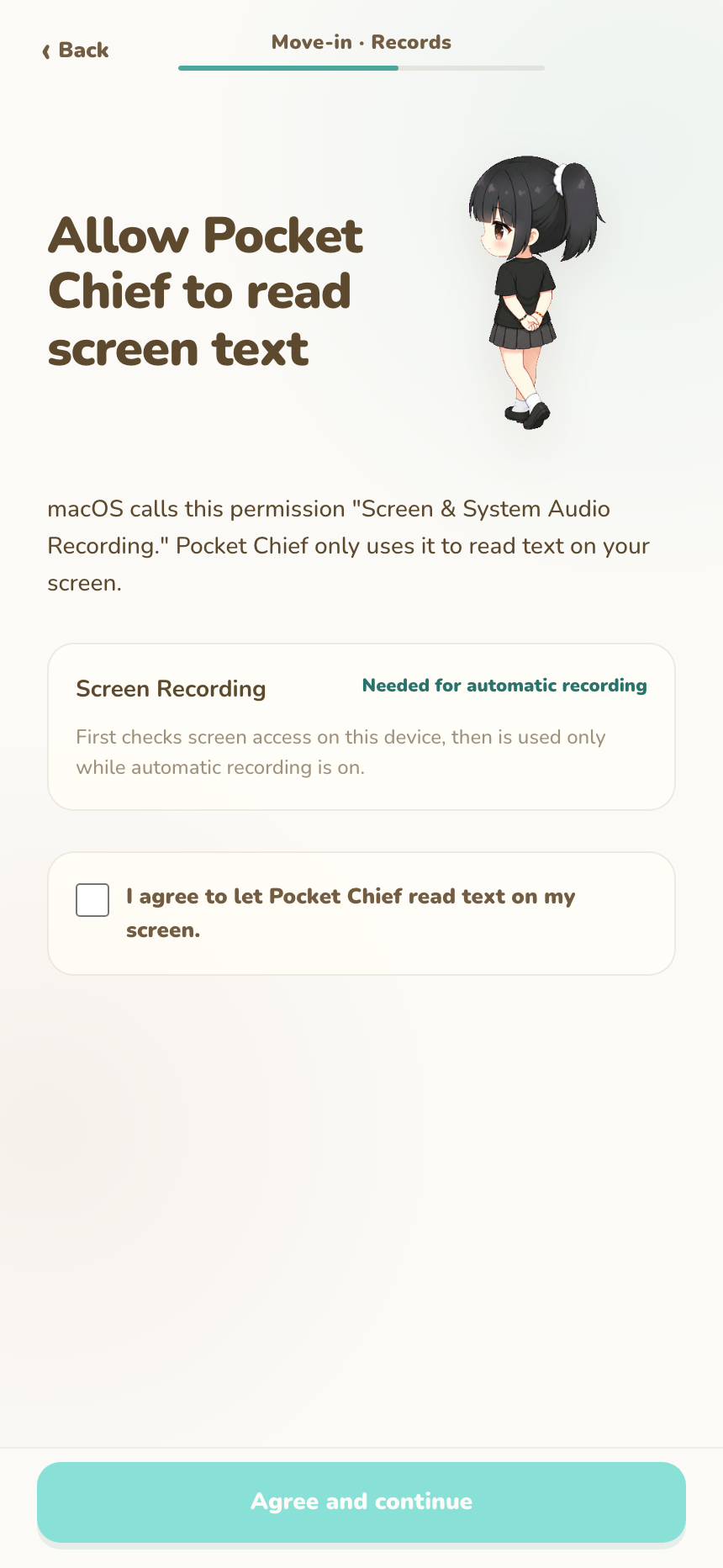 Move-in consent screen for automatic recording
